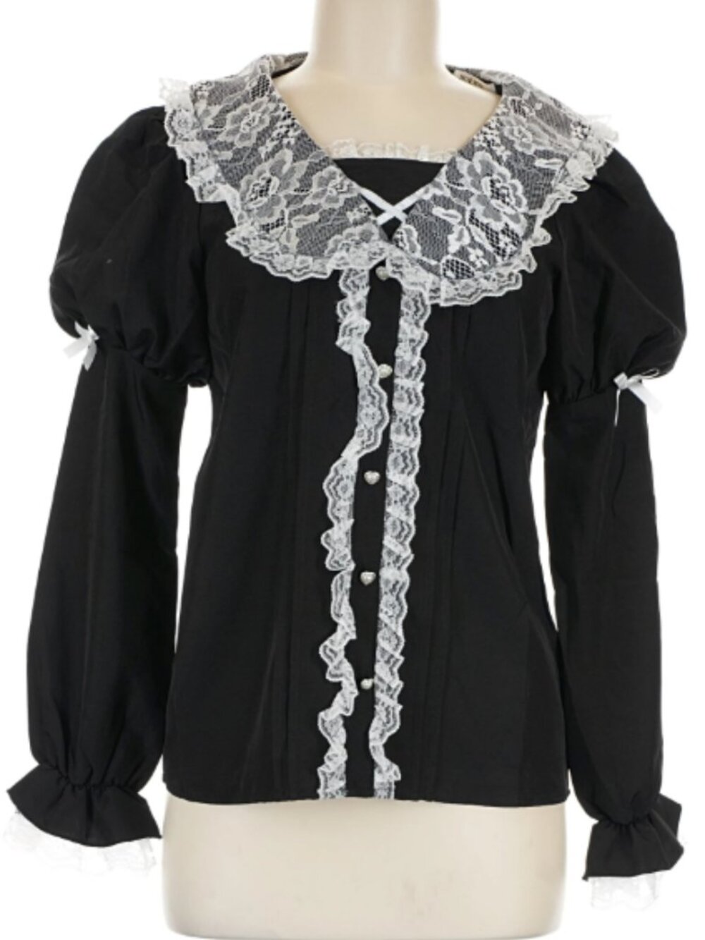 Noémie Jirai Kei Heart‑Button Lace Blouse (Black) - Picture 2 of 6